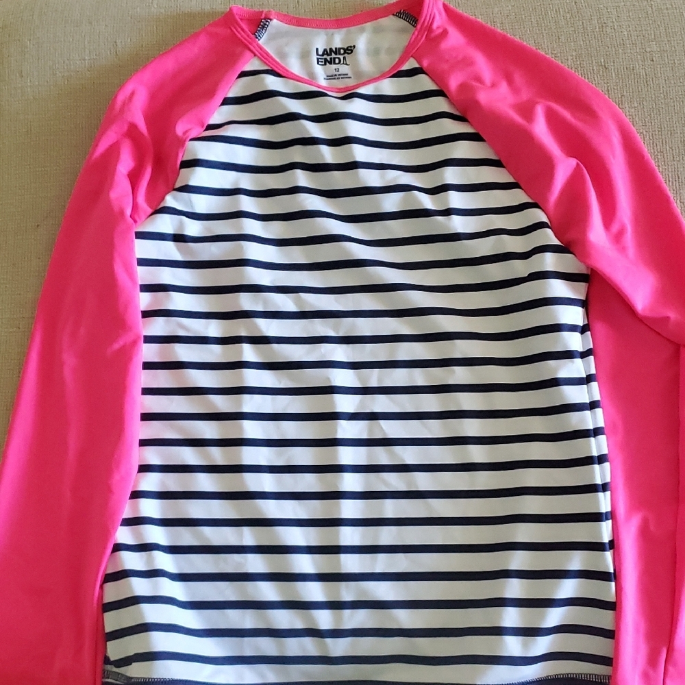 Lands' End Kids Rashguard - Neon Pink and Black Stripes